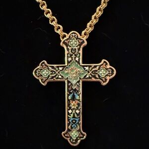 Vintage CAMROSE & KROSS JBK (Jaqueline Kennedy) Enamel Cross Pendant Necklace